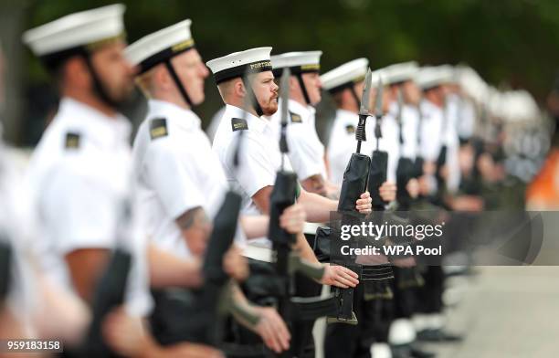 Members of the Royal Navy's small ships and diving units take part in a final rehearsal, ahead of their role in the Armed Forces' ceremonial duties...