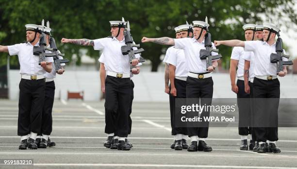 Members of the Royal Navy's small ships and diving units take part in a final rehearsal, ahead of their role in the Armed Forces' ceremonial duties...