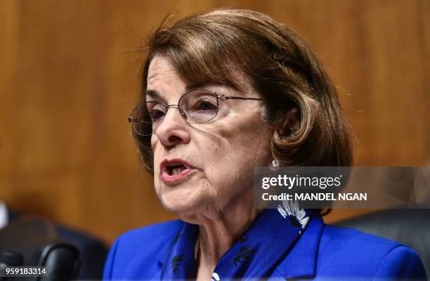 Senate Judiciary Committee Chairman Ranking Member Dianne Feinstein speaks during a Committee hearing on Cambridge Analytica and data privacy in the...