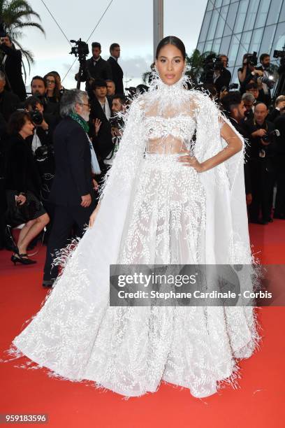 Model Cindy Bruna attends the screening of "Burning" during the 71st annual Cannes Film Festival at Palais des Festivals on May 16, 2018 in Cannes,...