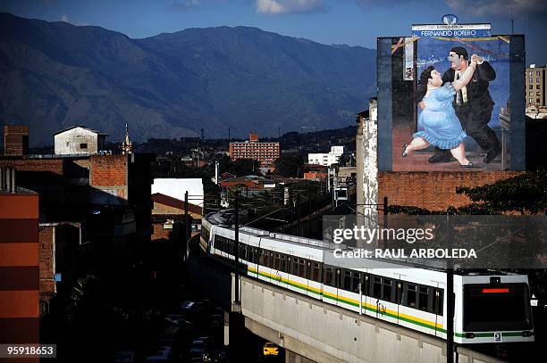 Metro wagon makes its way through Medellin, Antioquia department, Colombia on January 19, 2010. The 'Metro de Medellin' is an urban train that...