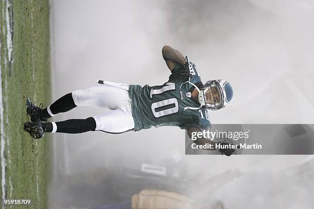 Wide receiver DeSean Jackson of the Philadelphia Eagles runs onto the field a game against the Denver Broncos on December 27, 2009 at Lincoln...