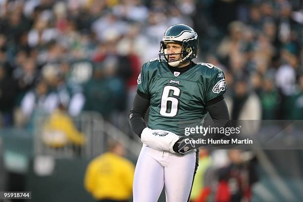 Punter Sav Rocca of the Philadelphia Eagles stands on the field during a game against the Denver Broncos on December 27, 2009 at Lincoln Financial...