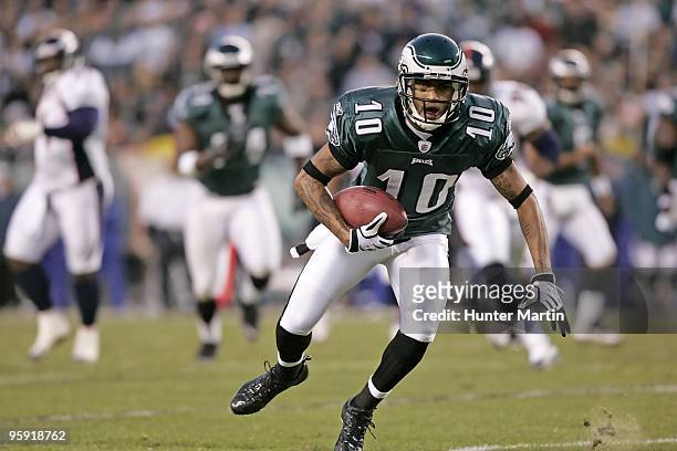 Wide receiver DeSean Jackson of the Philadelphia Eagles runs the ball during a game against the Denver Broncos on December 27, 2009 at Lincoln...