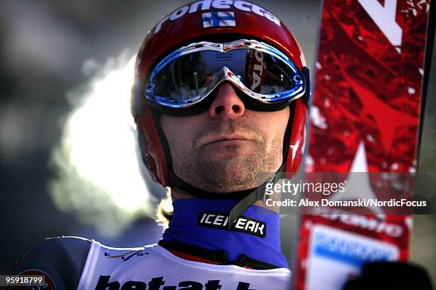 Janne Ahonen of Finland looks on during the qualification round in the FIS Ski Jumping World Cup on January 21, 2010 in Zakopane, Poland.