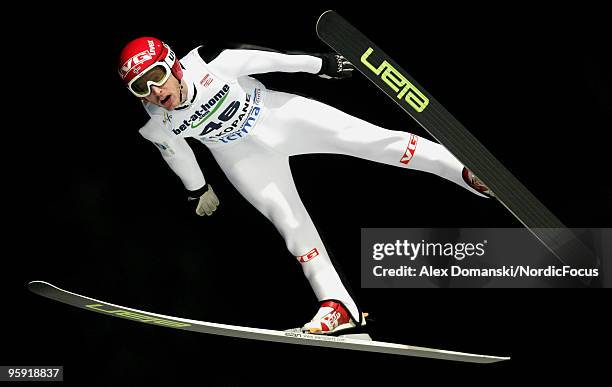 Johan Remen Evensen of Norway competes during the qualification round in the FIS Ski Jumping World Cup on January 21, 2010 in Zakopane, Poland.