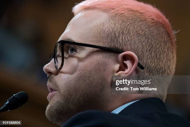 Christopher Wylie, a former employee of Cambridge Analytica, testifies during a Senate Judiciary hearing in Dirksen Building titled "Cambridge...