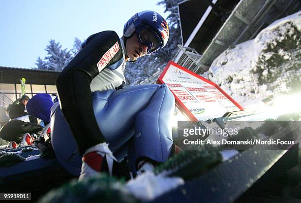Adam Malysz of Poland competes during the qualification round in the FIS Ski Jumping World Cup on January 21, 2010 in Zakopane, Poland.