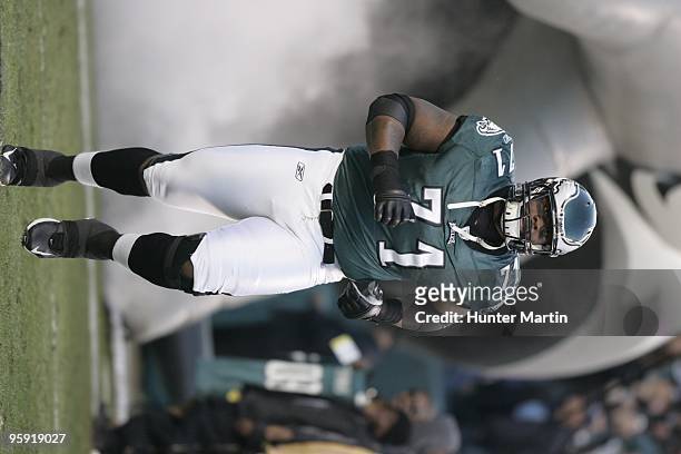 Offensive tackle Jason Peters of the Philadelphia Eagles runs onto the field before a game against the Denver Broncos on December 27, 2009 at Lincoln...