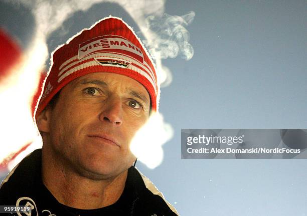 Head coach Werner Schuster of Germany looks on during the qualification round in the FIS Ski Jumping World Cup on January 21, 2010 in Zakopane,...