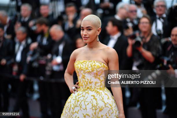 Dancer Mette Towley poses as she arrives on May 16, 2018 for the screening of the film "Burning" at the 71st edition of the Cannes Film Festival in...