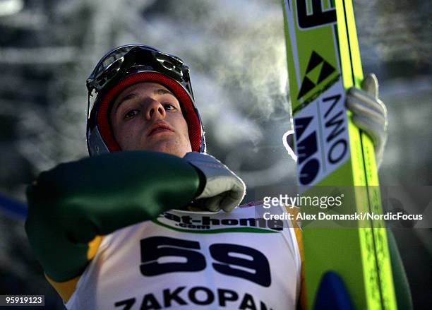 Gregor Schlierenzauer of Austria competes during the qualification round in the FIS Ski Jumping World Cup on January 21, 2010 in Zakopane, Poland.