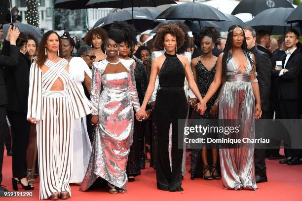 France Zobda, Aissa Maiga, Rachel Khan and Nadege Beausson-Diagne, authors of the book 'Noire n'est pas mon métier ' attend the screening of...