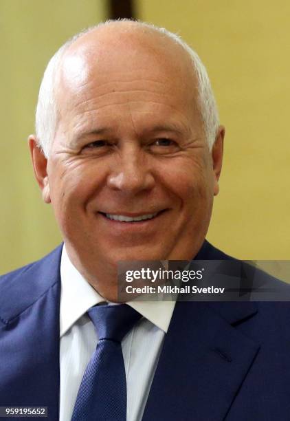 Rostec Corporation Chief Sergey Chemezov attends a meeting with President Vladimir Putin, high-ranking officers, defense and military officials at...