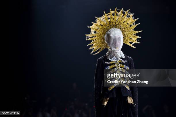 Model showcases designs on the runway at the Costume College of Hebei Academy of Fine Arts Show during the day 4 of China Graduate Fashion Week at...