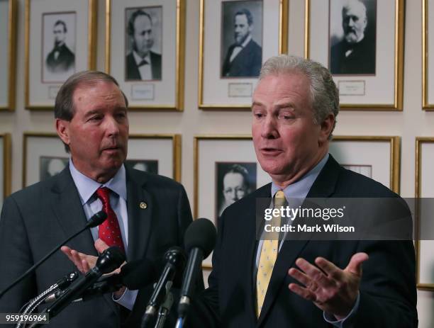 Sen. Chris Van Hollen and Sen. Tom Udall speak to the media about EPA Administrator Scott Pruitt's FY2019 budget request after a Senate...