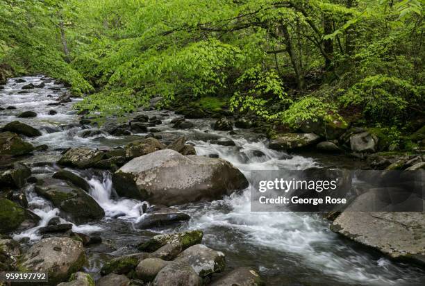 The Oconaluftee River flows at a high rate of speed during the spring runoff on May 11, 2018 near Cherokee, North Carolina. The Great Smoky Mountains...