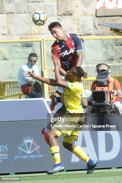 Erik Pulgar of Bologna FC heads the ball during the serie A match between Bologna FC and AC Chievo Verona at Stadio Renato Dall'Ara on May 13, 2018...