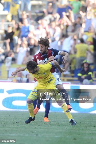 Perparim Hetemaj of AC Chievo Verona competes the ball with Simone Verdi of Bologna FC in action during the serie A match between Bologna FC and AC...