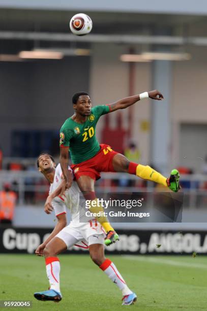 Georges Mandjeck of Cameroon and Issam Jomaa of Tunisia during the Africa Cup of Nations match between Cameroon and Tunisia from the Alto da Chela...