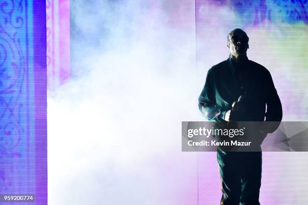 Snoop Dogg of TBSs Jokers Wild performs onstage during the Turner Upfront 2018 show at The Theater at Madison Square Garden on May 16, 2018 in New...