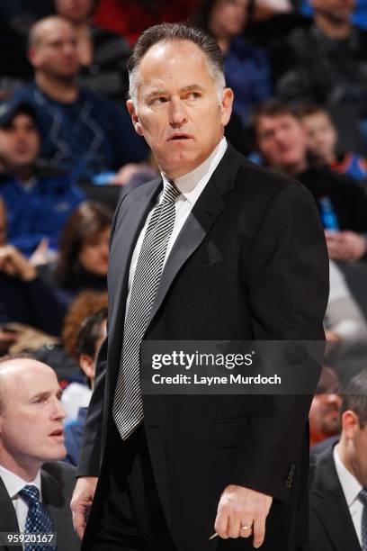 Head coach Jim O'Brien of the Indiana Pacers walks on the sideline during the game against the Oklahoma City Thunder on January 9, 2010 at the Ford...