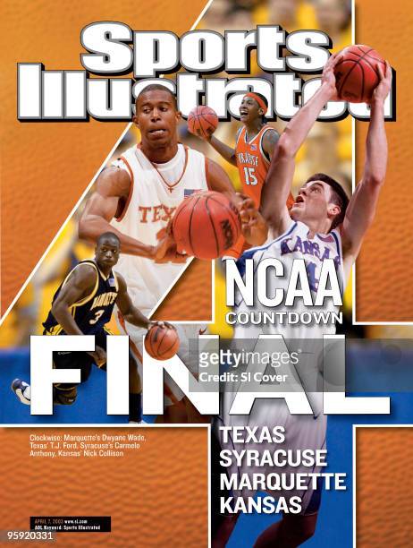 April 7, 2003 Sports Illustrated via Getty Images Cover: College Basketball: NCAA Playoffs: Final Four Countdown. Marquette Dwyane Wade vs Kentucky...