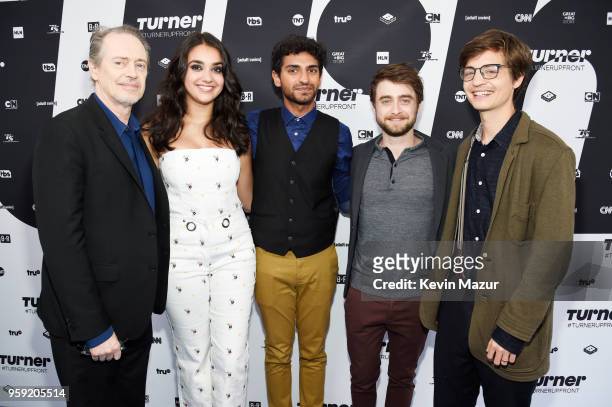 Steve Buscemi, Geraldine Viswanathan, Karan Soni, Daniel Radcliffe and Simon Rich of Miracle Workers attend the Turner Upfront 2018 arrivals on the...