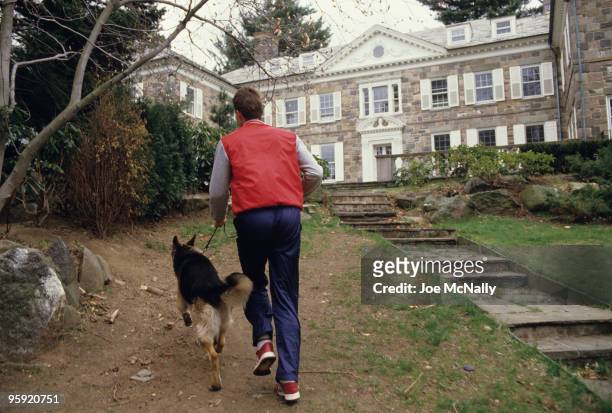 Tennis player Ivan Lendl, a 26 year old Czechoslovakian, takes his German Shepherd Viky for a walk around the groundds of his Greenwich, CT estate,...