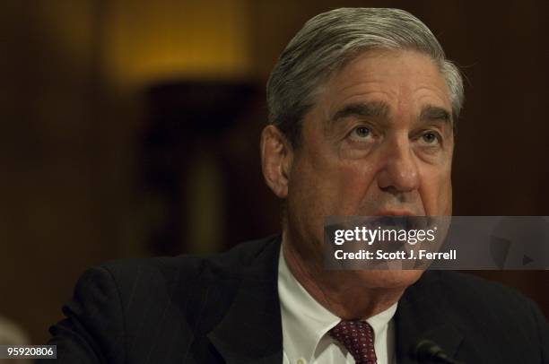 Jan 20: FBI Director Robert S. Mueller III during the Senate Judiciary hearing on anti-terrorism tools and communication. Administration officials...