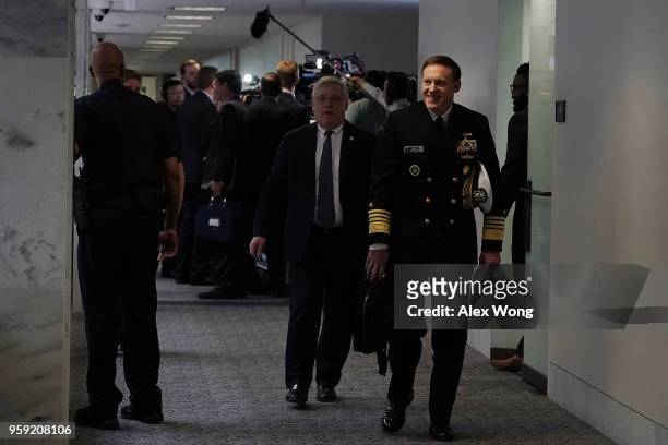 Former director of the National Security Agency Mike Rogers leaves after a closed hearing before the Senate Intelligence Committee May 16, 2018 on...