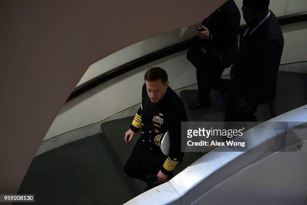 Former director of the National Security Agency Mike Rogers leave after a closed hearing before the Senate Intelligence Committee May 16, 2018 on...