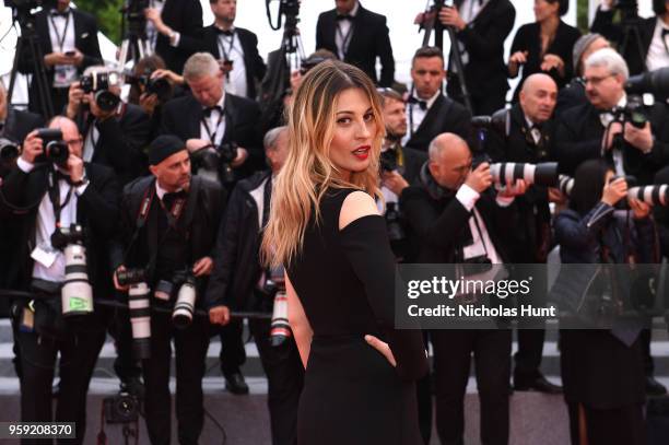 Actress Sveva Alviti attends the screening of "Burning" during the 71st annual Cannes Film Festival at Palais des Festivals on May 16, 2018 in...