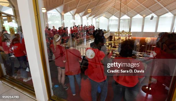 Educations advocates fill the North Carolina House of Representatives on the General Assembly's opening day on May 16, 2018 in Raleigh, North...