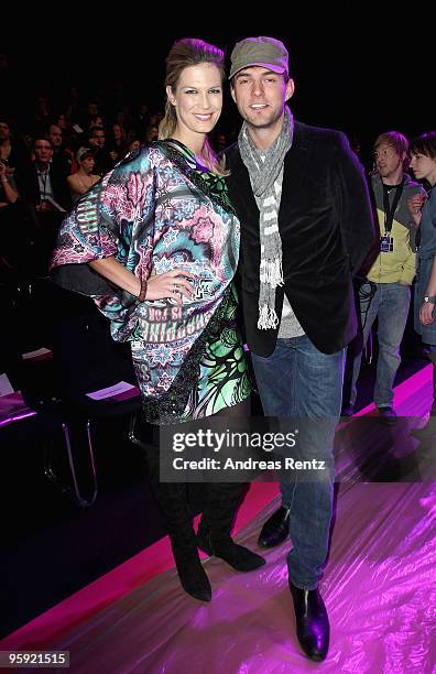 Verena Wriedt and Tobey Wilson pose at the runway at the Custo Barcelona Fashion Show during the Mercedes-Benz Fashion Week Berlin Autumn/Winter 2010...