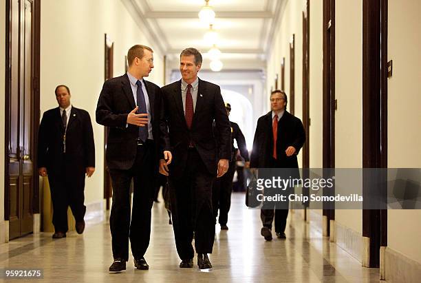 Massachusetts U.S. Senator-elect Scott Brown walks into the Russell Senate Office Building with members of his staff before meeting with Sen. John...