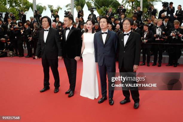 South Korean producer Lee Jong-Dong, US-South Korean actor Steven Yeun, South Korean actress Jun Jong-seo, South Korean actor Yoo Ah-in and South...