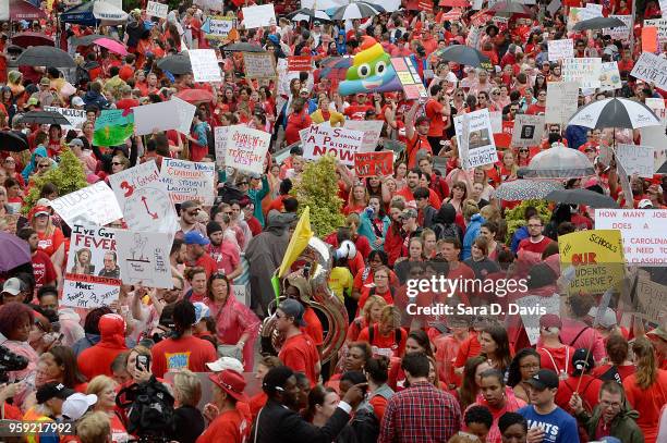 Crowds fill Bicentennial Plaza outside of the North Carolina Legislative Building during the March for Students and Rally for Respect on May 16, 2018...