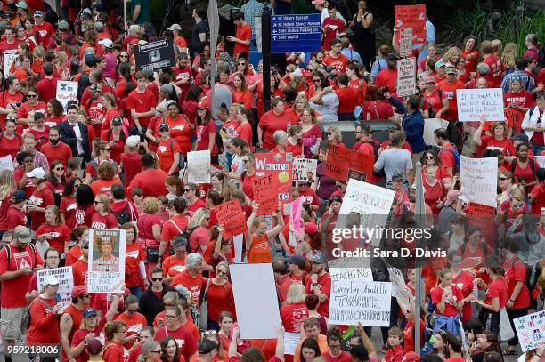 Crowds fill Bicentennial Plaza outside of the North Carolina Legislative Building during the March for Students and Rally for Respect on May 16, 2018...