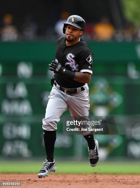 Leury Garcia of the Chicago White Sox rounds the bases after hitting a solo home run in the second inning against the Pittsburgh Pirates during...