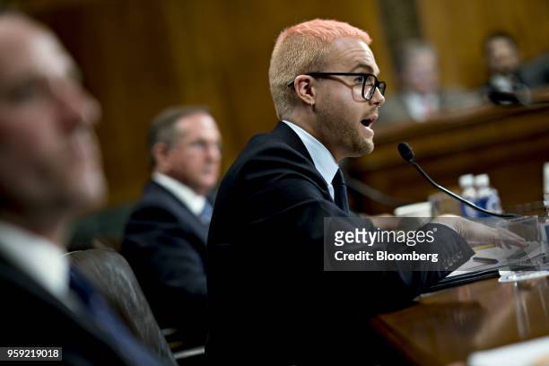 Christopher Wylie, a whistleblower and former employee with Cambridge Analytica, speaks during a Senate Judiciary Committee hearing in Washington,...