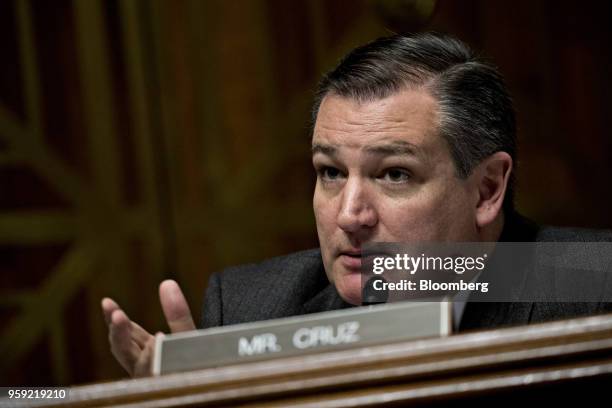 Senator Ted Cruz, a Republican from Texas, questions witnesses during a Senate Judiciary Committee hearing on Cambridge Analytica and the future of...
