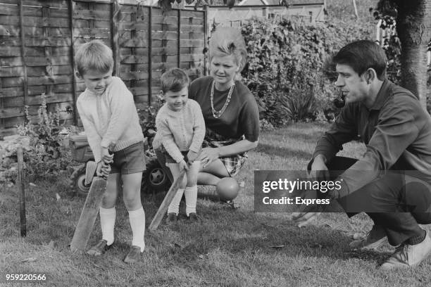 English cricketer and player with Kent County Cricket Club, Brian Luckhurst pictured playing cricket with his wife Elaine and sons Simon and Timothy...
