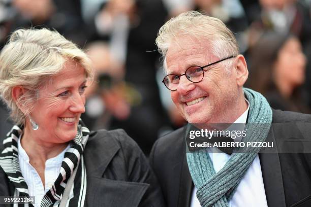 European MP Daniel Cohn-Bendit and his wife Ingrid Apel arrive on May 16, 2018 for the screening of the film "Burning" at the 71st edition of the...