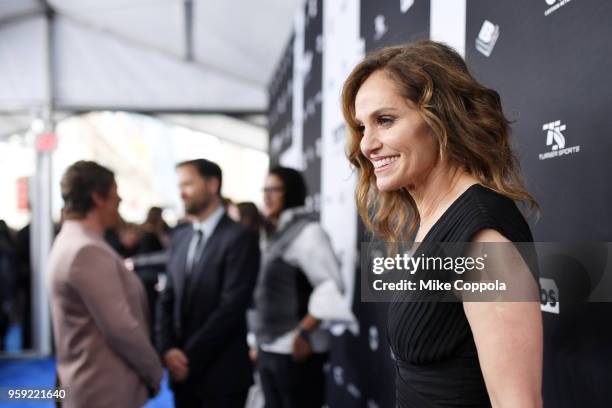 Amy Brenneman of TNTs Deadlier Than the Male attends the Turner Upfront 2018 arrivals on the red carpet at The Theater at Madison Square Garden on...