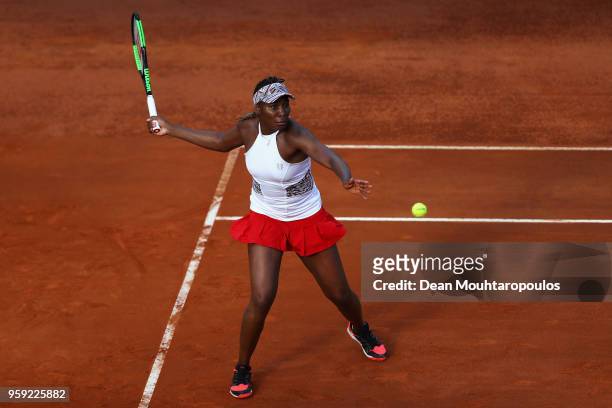 Venus Williams of USA returns a forehand in her match against Elena Vesnina of Russia during day 4 of the Internazionali BNL d'Italia 2018 tennis at...
