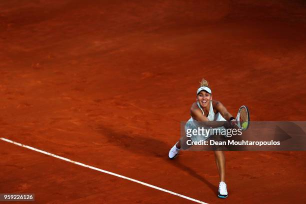 Elena Vesnina of Russia returns a backhand in her match against Venus Williams of USA during day 4 of the Internazionali BNL d'Italia 2018 tennis at...