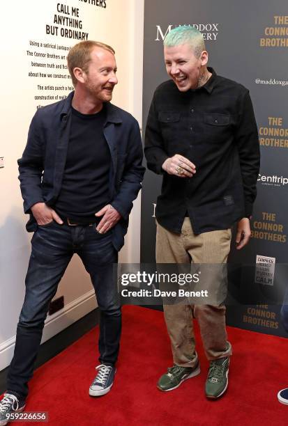 Mike Snelle and Professor Green attend a private view of The Connor Brothers new exhibition "Call Me Anything But Ordinary" featuring a charity...