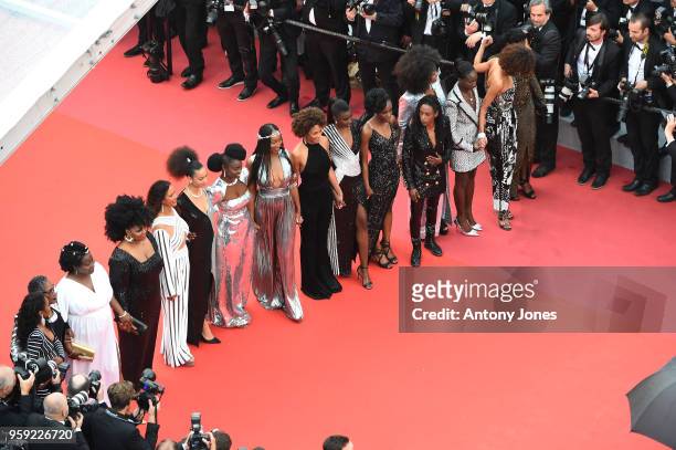 Authors of the book "Noire N'est Pas Mon Métier" attend the screening of "Burning" during the 71st annual Cannes Film Festival at Palais des...