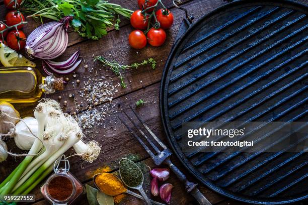 empty griddle and ingredients for cooking - griddle stock pictures, royalty-free photos & images